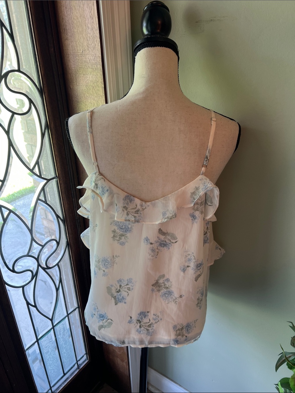 LOFT White Ruffle Floral Camisole with Blue Print - Picture 6 of 9